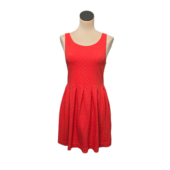 Deletta Dress Womens Small Red Sleeveless Textured Fit &‎ Flare Casual Boho Mini - Picture 1 of 11